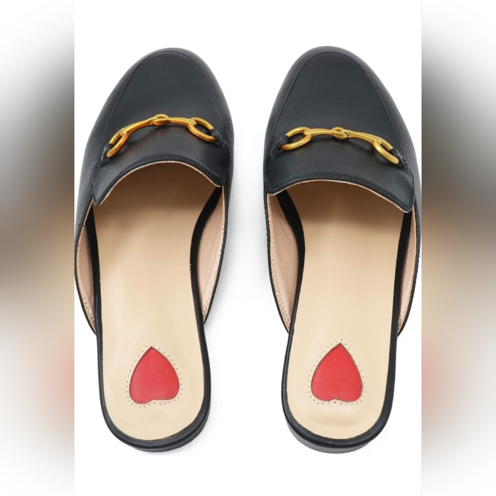 ARQA Womens Black Leather Mules Slip On Flats Sandals Slides 12 Almond BlkBox